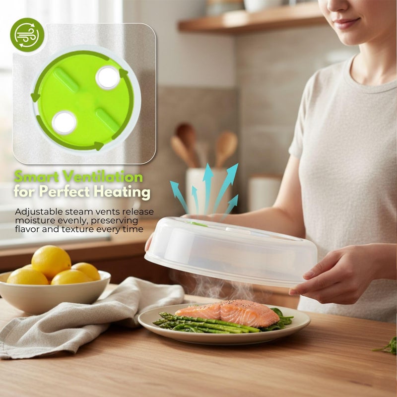 Flexzion Microwave Plate Covers Set of 5 - BPA-Free Microwave Cover with Adjustable Steam Vent, Dishwasher Safe Microwave Splatter Cover, Transparent Plastic Food Covers for Microwave Cooking - Image 3